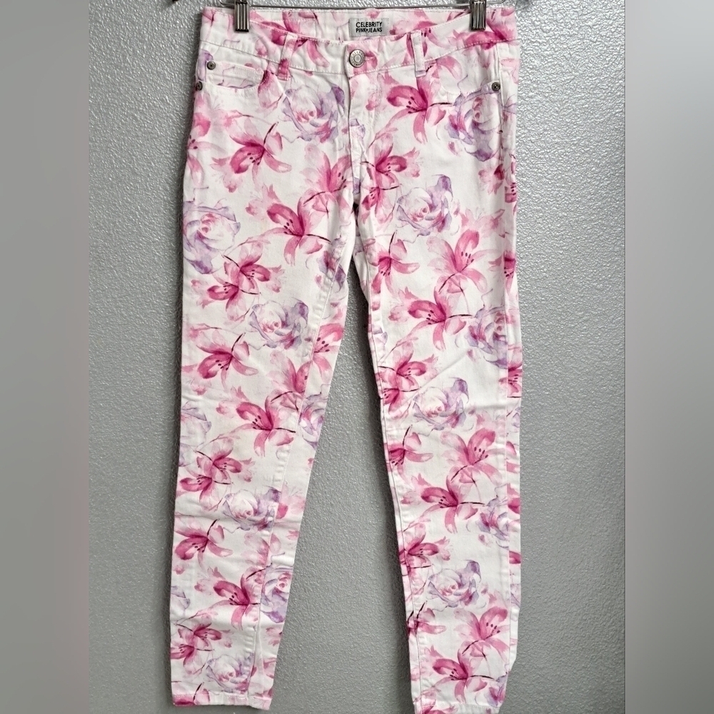 Celebrity Pink Jeans With Watercolor Floral Design  Size 3